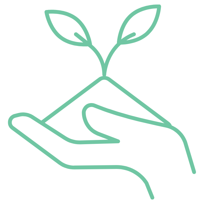 icon of a hand holding a pile of soil and a plant
