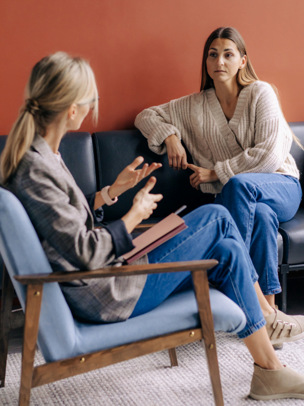 counselor talking to a client during an evaluation